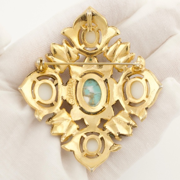 Vintage Sarah Coventry Faux Turquoise & Faux Pearl Pendant / Brooch Pin 1960s - Picture 6 of 7